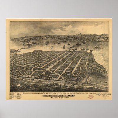 1880's San Diego CA Birds Eye View Panoramic Map Poster by PaperTimeMachine