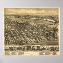1881 Hoboken, NJ Birds Eye View Panoramic Map Posters