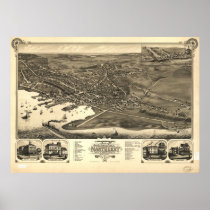 1881 Nantucket, MA Birds Eye View Panoramic Map Poster