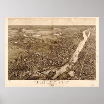 1881 Troy, NY Birds Eye View Panoramic Map Print