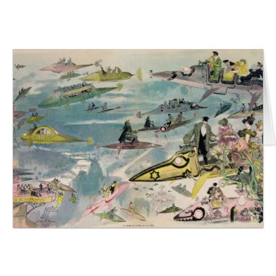 1882 Futuristic View of Air Travel Over Paris Greeting Card by TheArts
