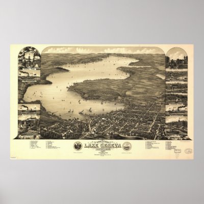 1882 Lake Geneva, WI Birds Eye View Panoramic Map Poster by PaperTimeMachine