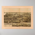 1887 Cochituate, MA Birds Eye View Panoramic Map Print