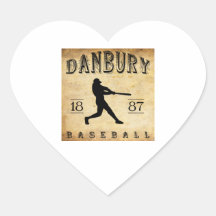 1887 Danbury Connecticut Baseball Heart Stickers