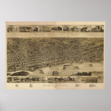 1887 Memphis, TN Birds Eye View Panoramic Map Print