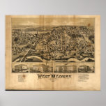 1887 West Medway, MA Birds Eye View Panoramic Map Posters