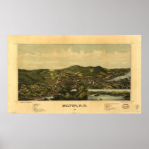 1888 Milton, NH Birds Eye View Panoramic Map Poster