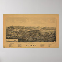 1889 Salem, NY Birds Eye View Panoramic Map Poster