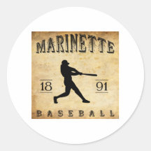 1891 Marinette Wisconsin Baseball Round Sticker
