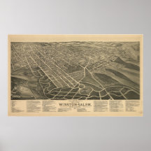 1891 Winston Salem NC Birds Eye View Panoramic Map Poster