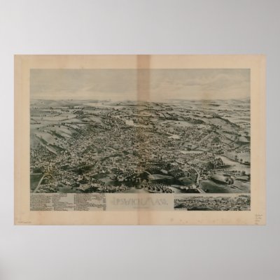 1893  Ipswich, MA Birds Eye View Panoramic Map Poster by PaperTimeMachine