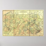 1895 Antique Rail Map of Pennsylvania Posters