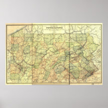 1895 Antique Rail Map of Pennsylvania Posters