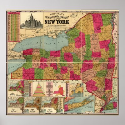 1896 Map of New York's Railroads and Townships Posters by terraprints_classic