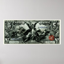 1896 US Five Dollar Silver Certificate Poster