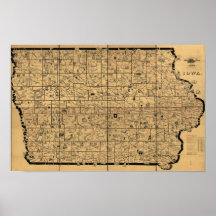 1897 Antique Map of Iowa Rail Delivery Routes Posters