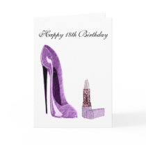 18th Birthday Card with Lilac Stiletto Shoe and Li