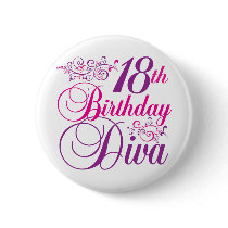 18th Birthday Diva Pinback Buttons