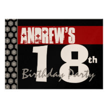 18th Birthday Modern For Him Red White Black W367 Custom Invite