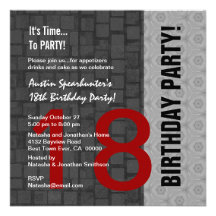 18th Birthday Modern Red Silver Black D417 Invitation