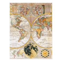 18th Century Dual Hemisphere Map Postcards