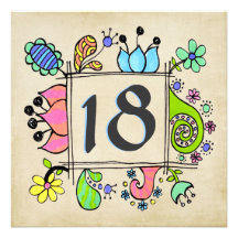 18th Doodles Colourful  Birthday Party Invitation