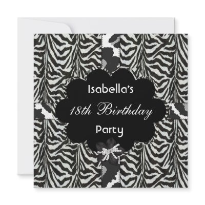 18th Teen Birthday Party Black White Wild  Zebra by InvitationCenter
