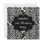 18th Teen Birthday Party Black White Wild  Zebra invitations