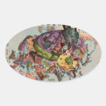 1900 World View Map Oval Sticker