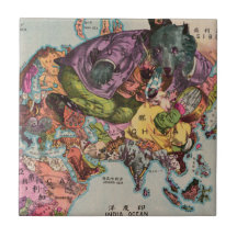 1900 World View Map Ceramic Tile