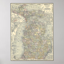 1901 Map of Michigan Posters