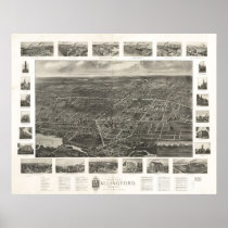 1905 Wallingford CT Birds Eye View Panoramic Map Print