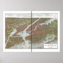 1907 New York & Vicinity Birds Eye Panoramic Map Posters