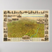 1908  Denver CO Birds Eye View Panoramic Map Posters