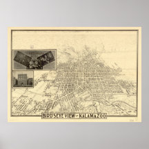 1908 Kalamazoo, MI Birds Eye View Panoramic Map Posters