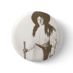 1910 Photo Portrait of a Cowgirl Holding a Rifle Pinback Button