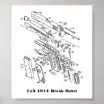 1911 parts, Colt 1911 Break Down Posters