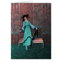 1913 Luxe: Vintage Fashion in Aqua and Rose Greeting Card