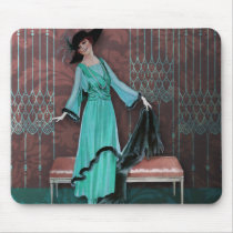 1913 Luxe: Vintage Fashion in Aqua and Rose Mouse Mats