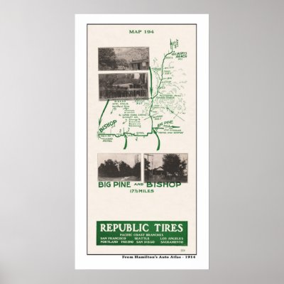 1914 Map, Gilbert’s Ranch to Bishop, Big Pine Cali Poster by shaughey