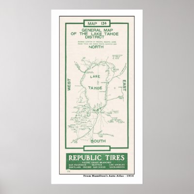 1914 Map of Lake Tahoe Posters by shaughey