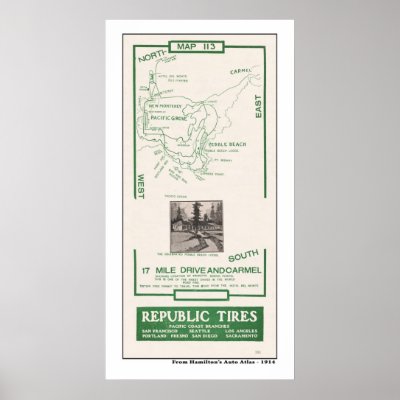 1914 Map, Pebble Beach, 17 mile drive, Carmel Poster by shaughey