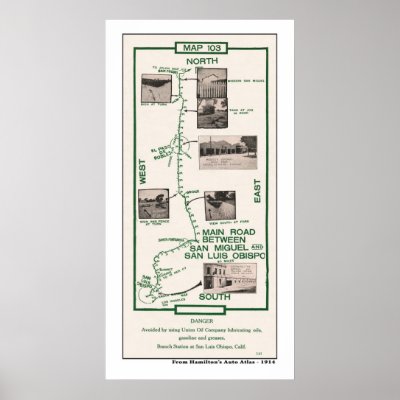 1914 Map, San Miguel to San Luis Obispo Poster by shaughey