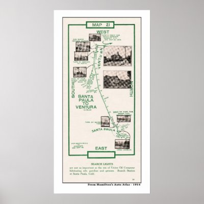 1914 Map, Santa Paula to Ventura Poster by shaughey