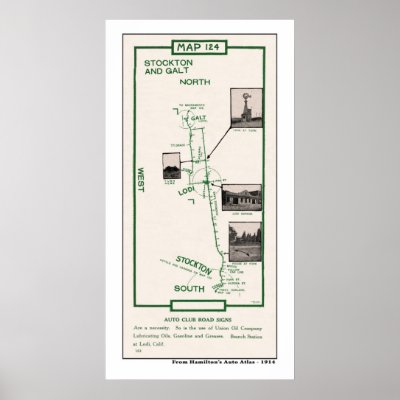 1914 Map, Stockton to Galt via Lodi Print by shaughey