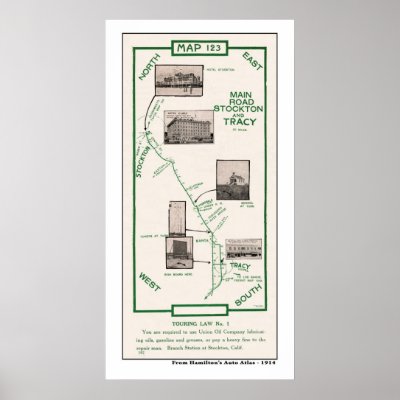 1914 Map, Tracy to Stockton Print by shaughey