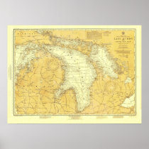 1918 Lake Huron Historic Nautical Chart Poster
