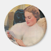 1930's ephemera lady with fur stole refrigerator magnet