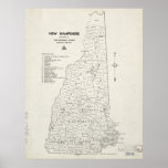 1930's Map of New Hampshire Cities, Counties, etc. Print