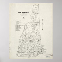 1930's Map of New Hampshire Cities, Counties, etc. Print